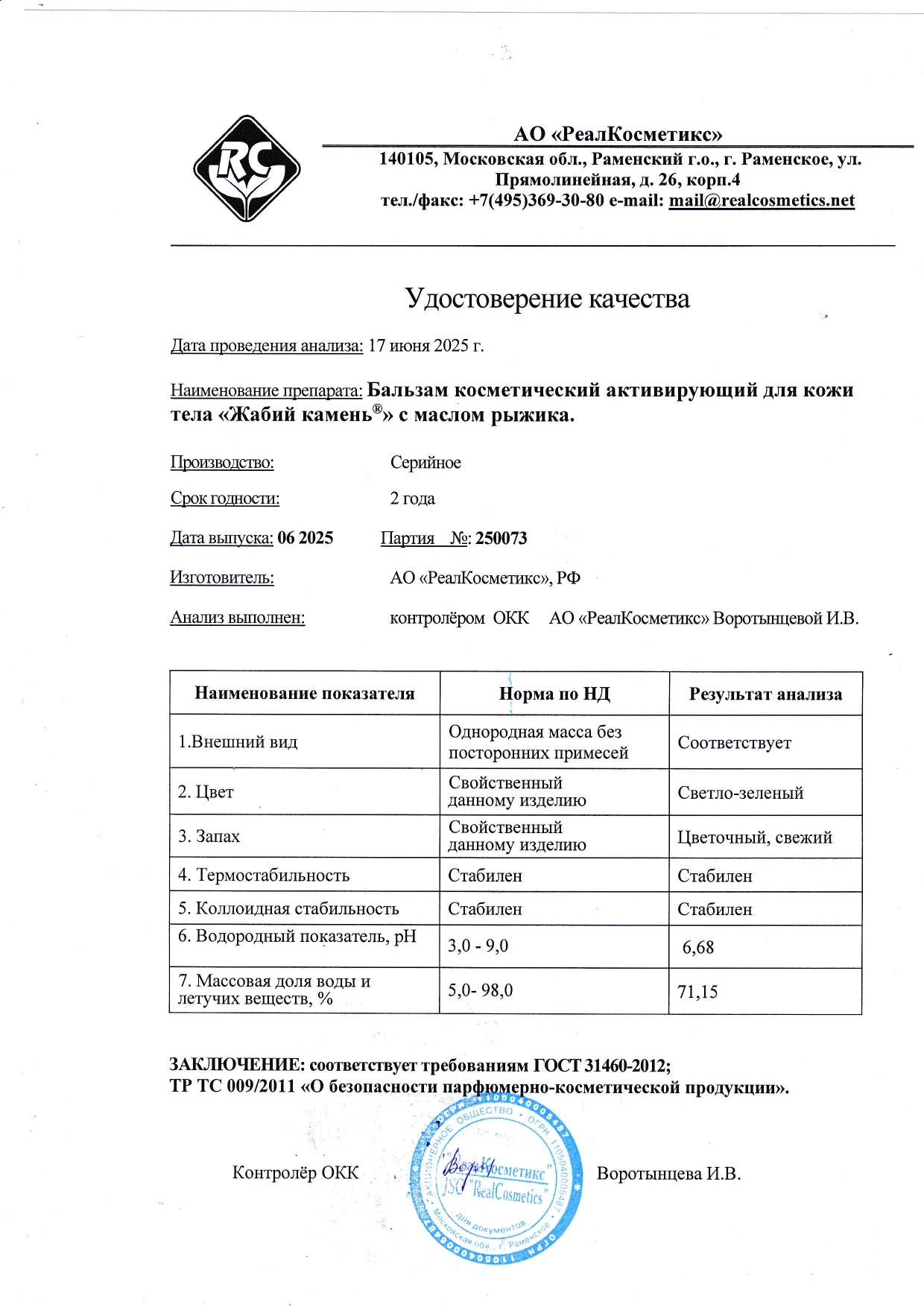 Паспорт №250073